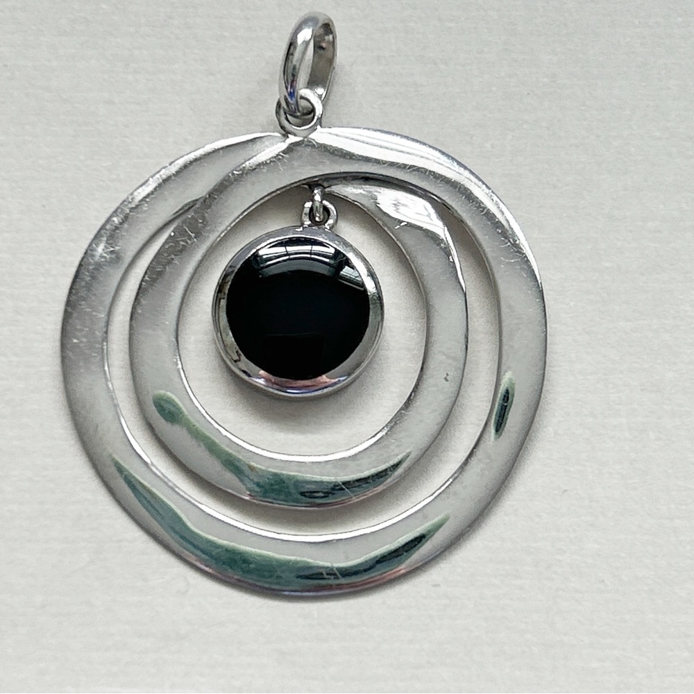 Black Onyx Sterling Silver Concentric Circles Pendant